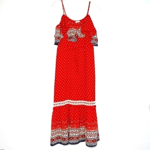 MISA Los Angeles Red Larsen Bohemian Off Shoulder Dress US XS - Picture 2 of 10